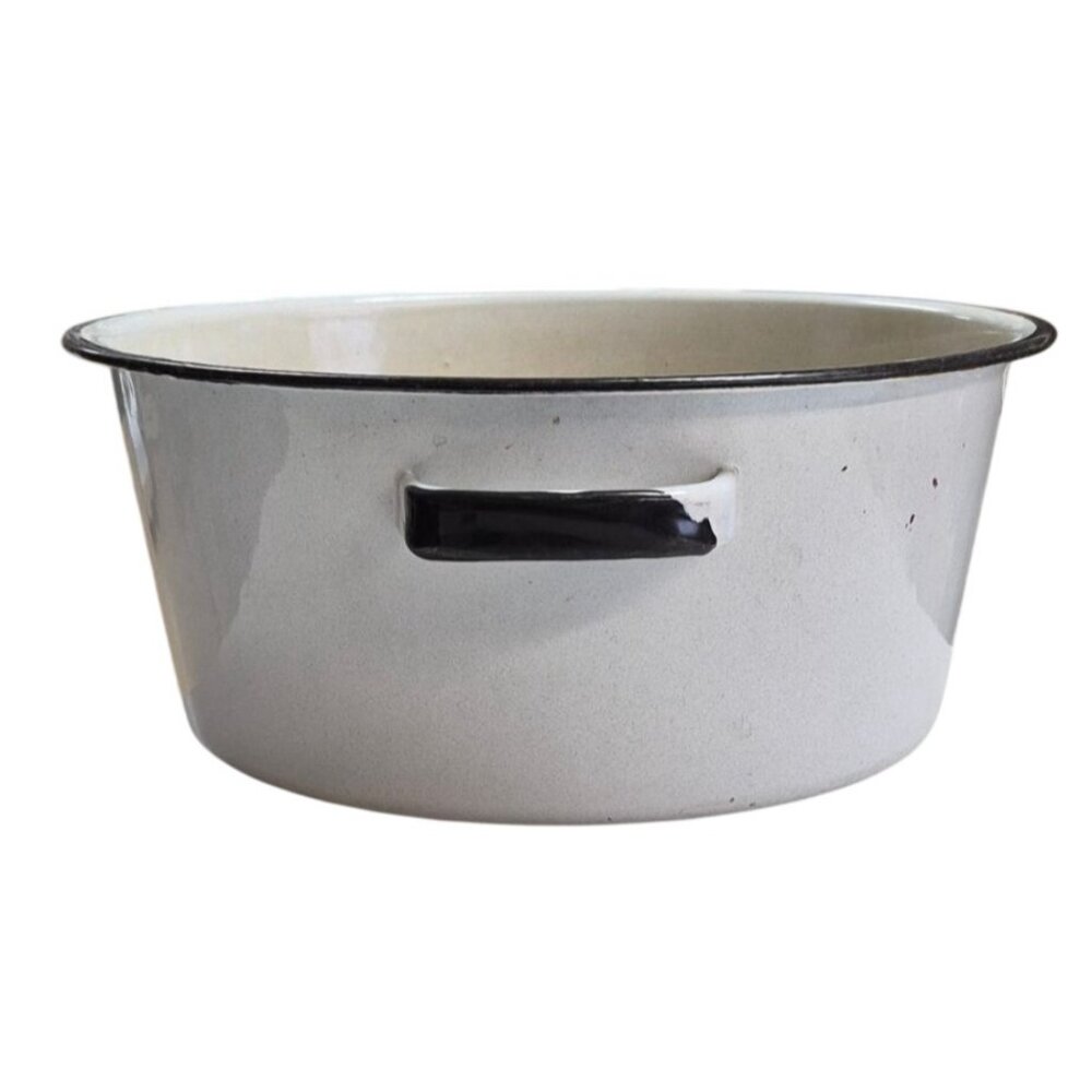Vintage Enamel Pot White & Black Rim Pan Rustic Kitchen Decor Cookware - Picture 4 of 8
